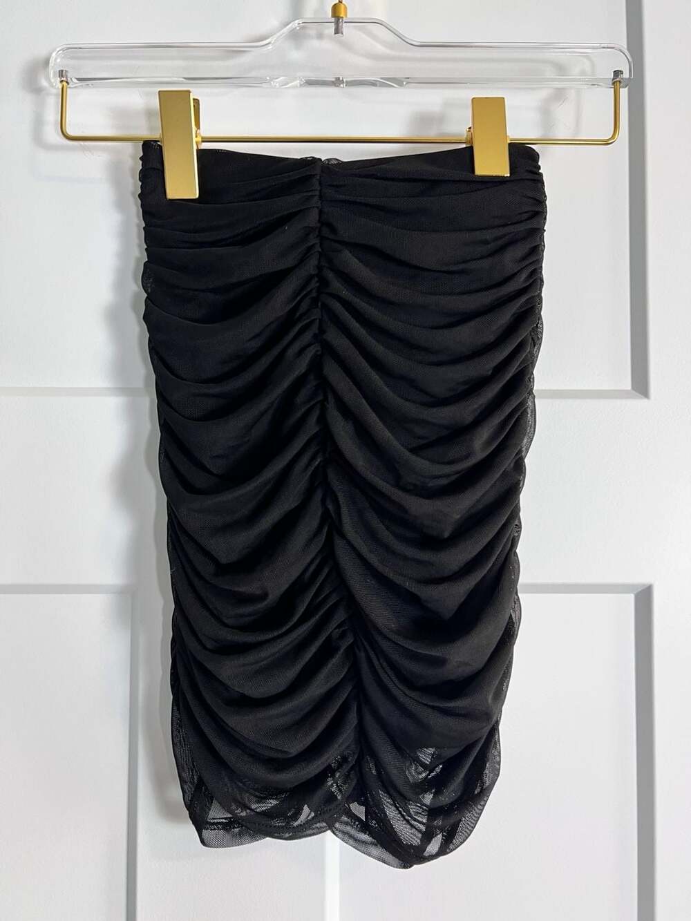 Fashion Nova Black Mesh Ruched Bodycon Mini Skirt
